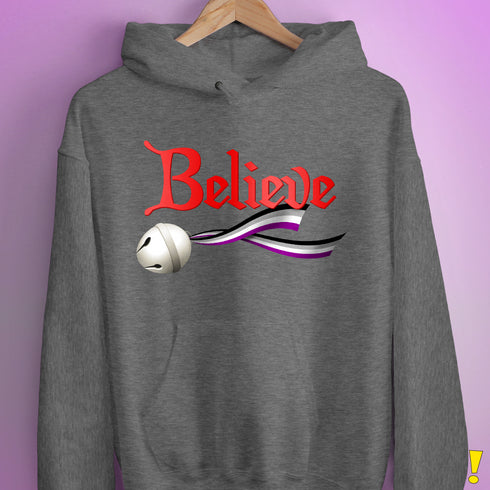 Believe Asexual Pride Jingle Bell Hoodie - Grey Heather